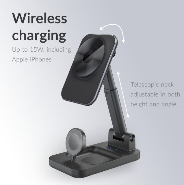 3-in-1 charging station for Apple Watch and MagSafe-compatible smartphones, 15W